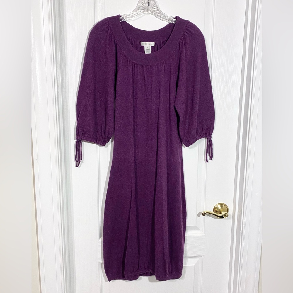 Y2K Design History Cashmere Angora Touch Puff Sleeve Sweater Dress Purple Large